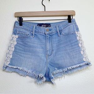 Hollister Crochet Frayed High Rise Denim Jean Shorts